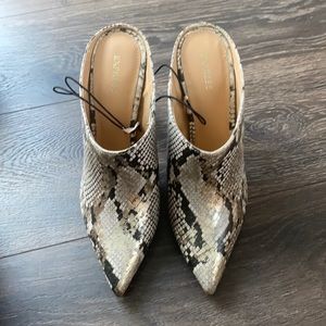 Express snakeskin mules